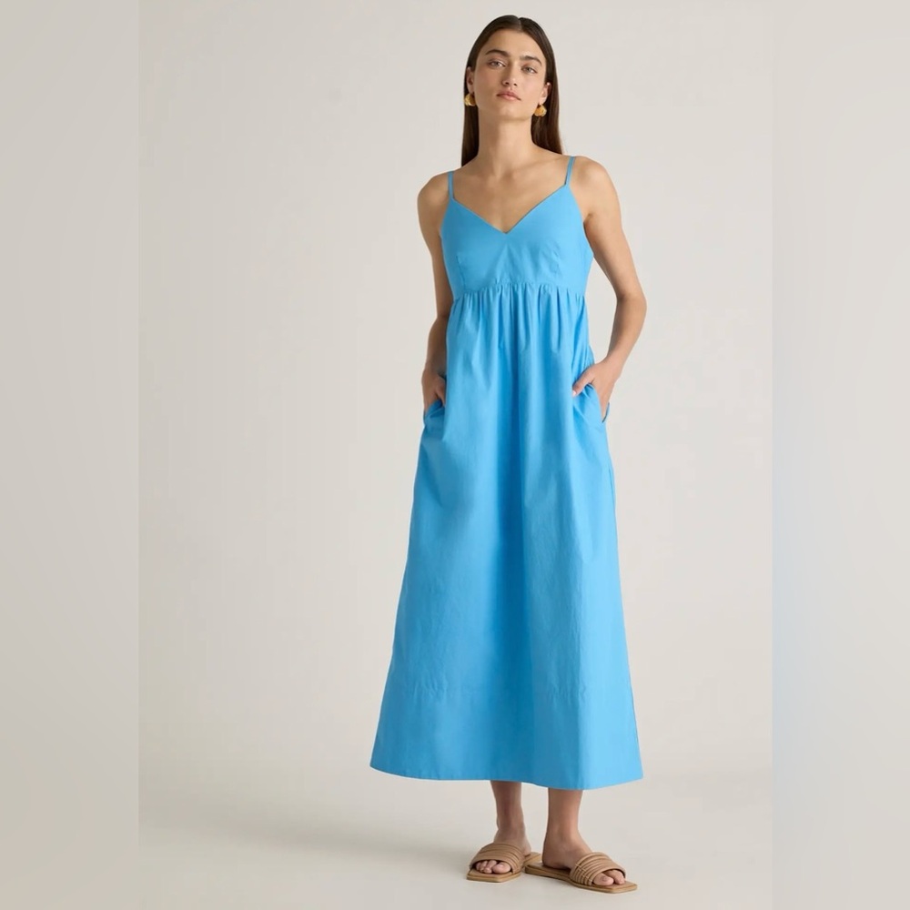 Quince 100% Organic Cotton Sleeveless Maxi Dress Cornflower Blue Size M NWT